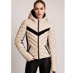 NWT Blanc Noir Chevron Stripe Puffer Jacket Clay